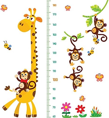 Dekosh Giraffe & Monkeys Kids Height Wall Gráfico | Decalques de parede do berçário de peel e stick para quarto de bebê, sala de jogos de criança