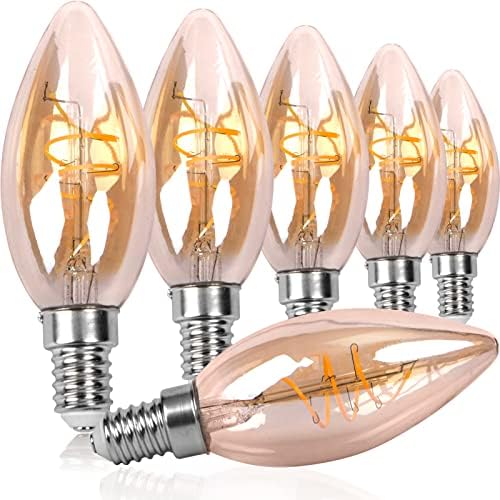 Cooggalan LED Candelabra Bulbo E12 Dimmível, lustre B11 Vintage Edison Filamento Bulbos âmbar, lâmpada