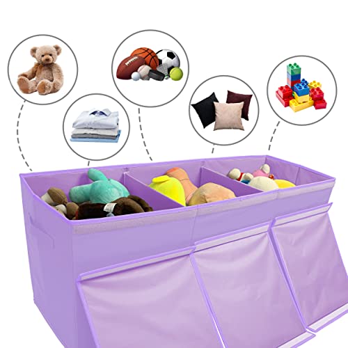 Etiques pente de brinquedo dobrável roxo, compartimentos de armazenamento resistentes com tampas. Organizador