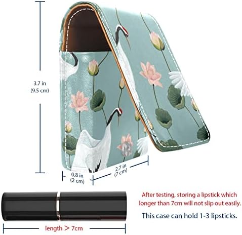 Mini estojo de batom com espelho para bolsa, guindastes japoneses e lótus Organização de caixa portátil