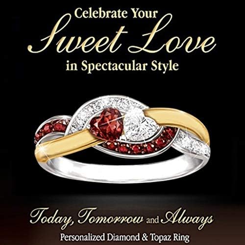 Anéis de SunLucky Women's Twin Love Hearts Inlaid Red Zircon Ring Gift Ideia Anniversary Jewelry Gift