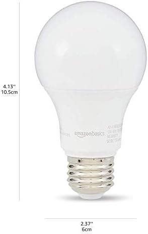Basics 40W equivalente, 3000k branco, diminuído, 10.000 horas Lifetime, lâmpada LED A19 | 6-pacote