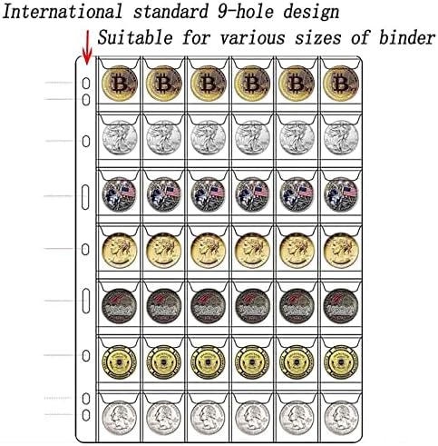 10 folhas de coleta de moedas Páginas de suprimentos, moedas coletando página de bolso com mangas padrão de moeda de 9 orifícios para coleção de moeda de carimbo de moeda