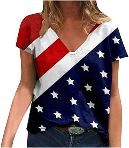 American Flag Tir Shirt for Women Logo Fit Summer Tops 4 de julho de 2023 Camisas gráficas