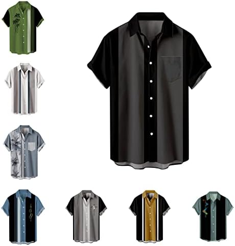 Camisas vintage para homens botões casuais para baixo camisas de boliche 50s estilo rockabilly manga curta shirts