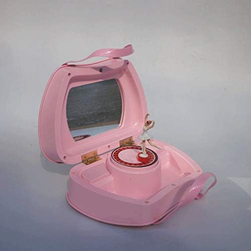 Zhyh Pink Dancing Portable Roting Music Box Box Box Home Decoration Presente Bolsa de Armazenamento Cosmético