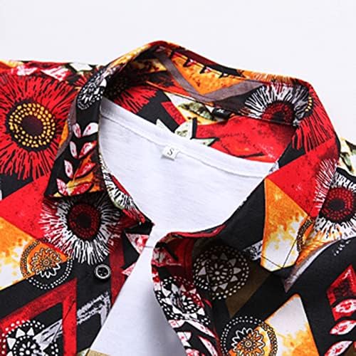 Camisas florais masculinas moda moda slim fit lapela manga de manga longa camisa bond