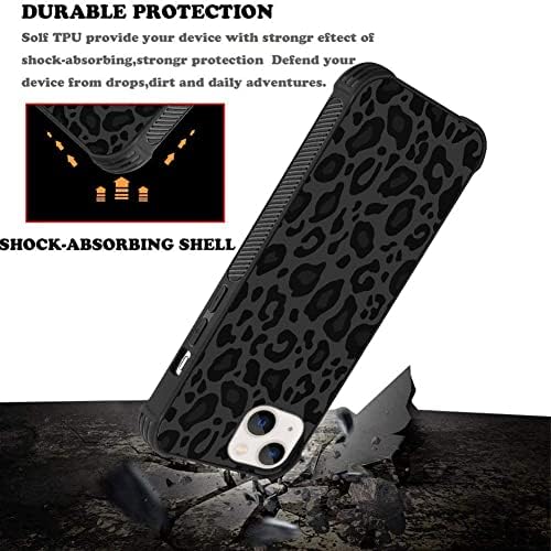 Caixa Kanghar Compatível com iPhone 13, design de leopardo preto, textura de pneus não deslizamento