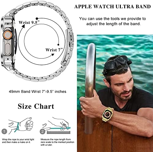 Banda de relógio Apple de aço inoxidável AMZNEW com estojo compatível com Apple Watch Ultra 49mm 8/7 6/5/4/se,