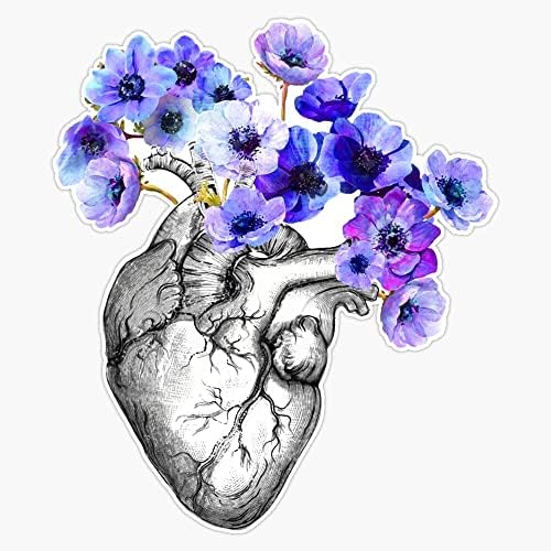 coração, humano, anatomia, adesivo de flores azuis adesivo de vinil decalque 5