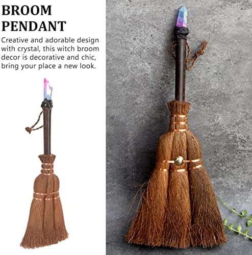 Zerodeko Halloween Decorações de bruxa Altar Broom Broom Crystal Wicca Brush Wand Points Broom Halloween Broom para Halloween Home WicCan Ritual Decor Decor de Halloween