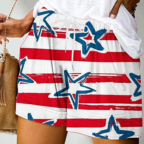 Shorts para feminino no verão da moda de praia calças da independência do Dia da Independência Prinha de cintura