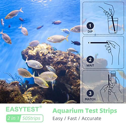 Easytest [50 Strip] Kit de teste de amônia para aquário, [água doce e água salgada 2 em 1] Tiras