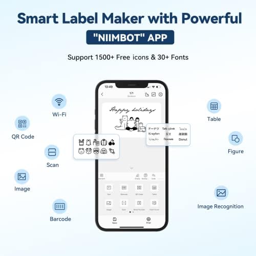 Fabricantes de etiquetas Niimbot B1, fabricante de etiquetas Bluetooth de 2 polegadas com identificação automática, impressora de etiqueta portátil fácil de usar para escritório, casa, negócios