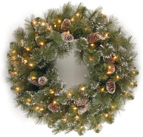 Companhia Nacional de Árvores Apreciada Artificial de Christmas, verde, pinheiro brilhante, luzes brancas, decoradas