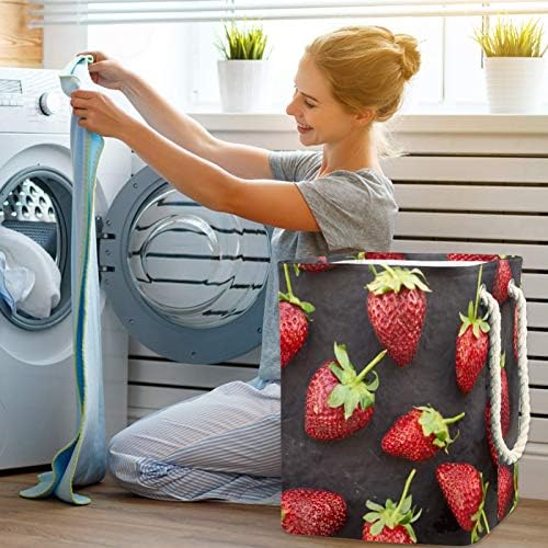 Mapolo Laundry Horty Strawberry Cesto de armazenamento de lavanderia dobrável com alças suportes destacáveis