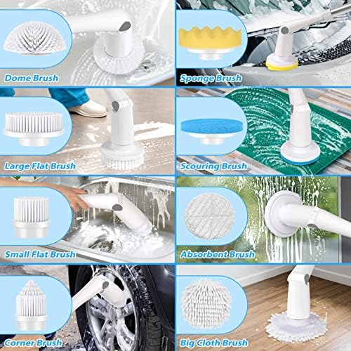 MABOGU ELECTRIC Spin Spin, lavador de chuveiro sem fio com 8 cabeças de escova substituível, lavador de banheiro