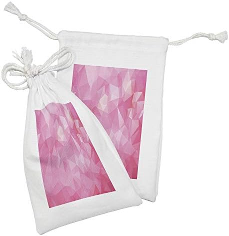 Conjunto de bolsas de tecido rosa de Ambesonne de 2, projeto poligonal abstrato com aparência fractal e triângulos em tons de rosa, saco de cordão pequeno para máscaras e favores de produtos de higiene pessoal, 9 x 6, rosa pálido e rosa quente e quente