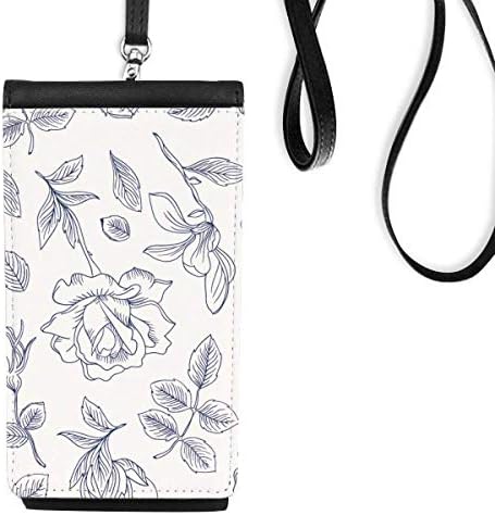 Bolsa de carteira de telefone de folhas de flores pintadas à mão, bolsa de bolsa preta móvel pendurada