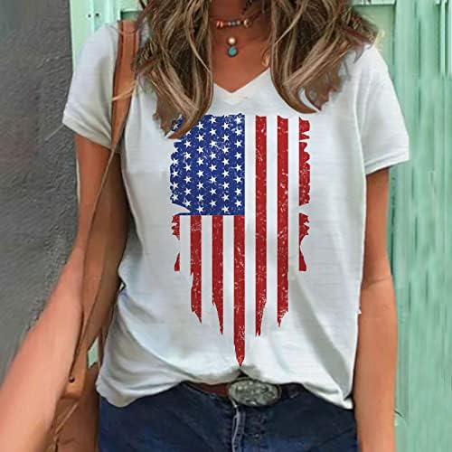 Cotton Tee Girls Summer Summer outono 2023 Manga curta Vneck Independence Day Star Graphic Lounge Blouse