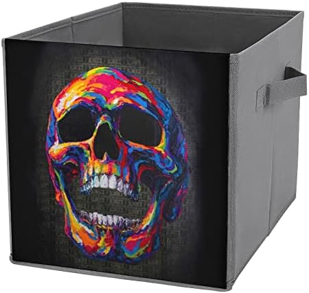 NUDQUIO Pintura colorida Crânio Bins dobráveis ​​Caixas dobráveis ​​Cubas de tecido Cube Organizador simples