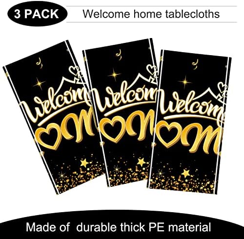 Bem -vindo às decorações de festa em casa 3 toalhas de mesa PCs de boas -vindas Capas de mesa de ouro preto