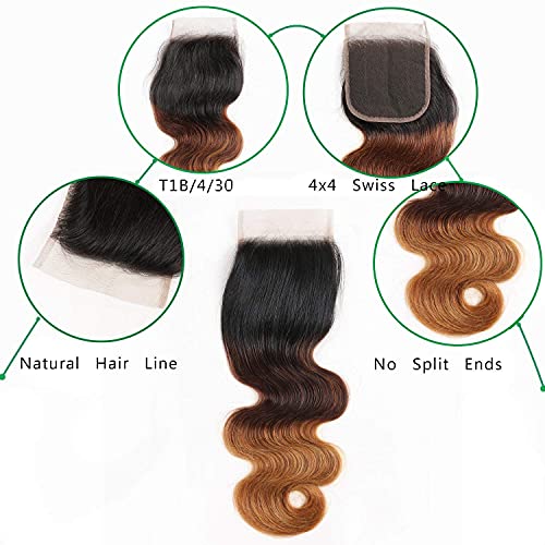 Pacotes de ombre de cabelo humano brasileiro com cabelos de onda corporal de fechamento 3 feixes com