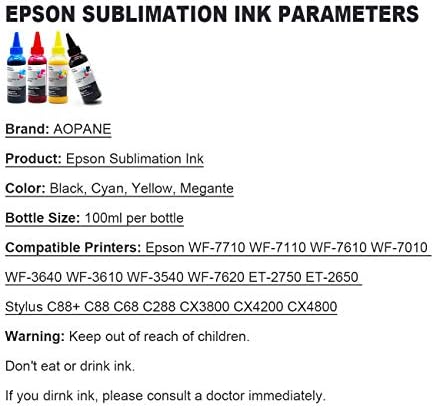 Tinta de sublimação anti-UV para Epson C88 C88+ WF7610 WF7010 WF7710 WF7110 WF3640 WF3610 WF3540