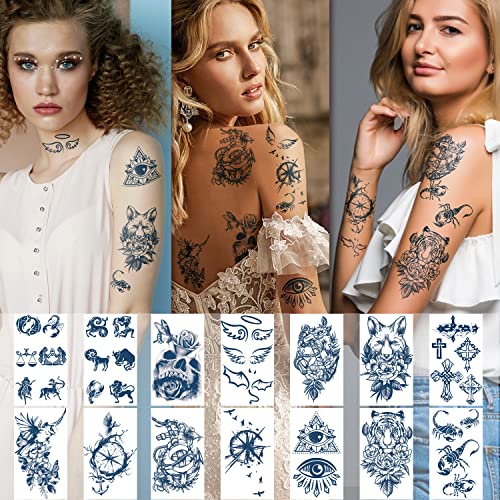 18 folhas de tatuagem semi-permanente realista para homens e mulheres, o animal de esqueleto de lobo animal frios à prova d'água tatuagem falsa temporária para meninas e meninos