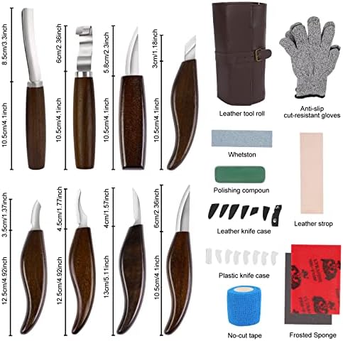 Kit de ferramentas de escultura em madeira de madeira com 8 PCs Kit de lasca de facas para colher, tigela ou kit de madeira para madeira para o kit de madeira para faca de escultura em madeira para adultos para iniciantes e profi