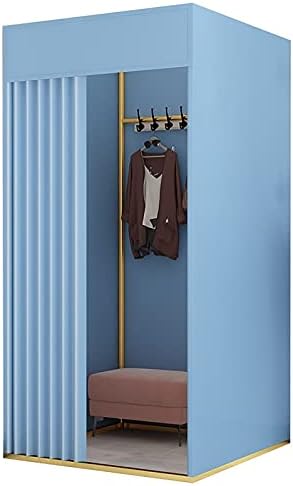 Camarim xzgden, sala de montagem sala de montagem de troca com prateleira de moldura de metal e pano de sombreamento azul, vestiário simples removível para loja de roupas