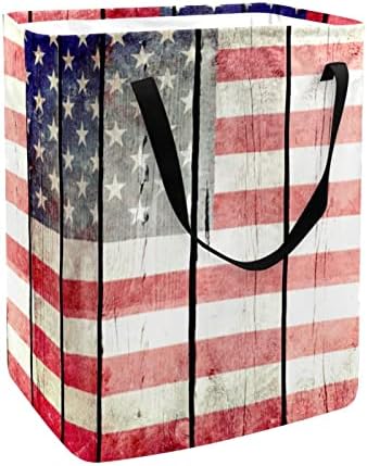 DJROW Testar bandeira de madeira retro Americana Bin Alto Lavanderia dobrável com alças Roupas dobráveis ​​e cestas