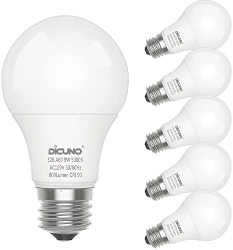 Lâmpadas LED de Dicuno A19 LED 60W equivalente, luz do dia 5000k, alta CRI 90, E26 Base média 9W 800 lúmens