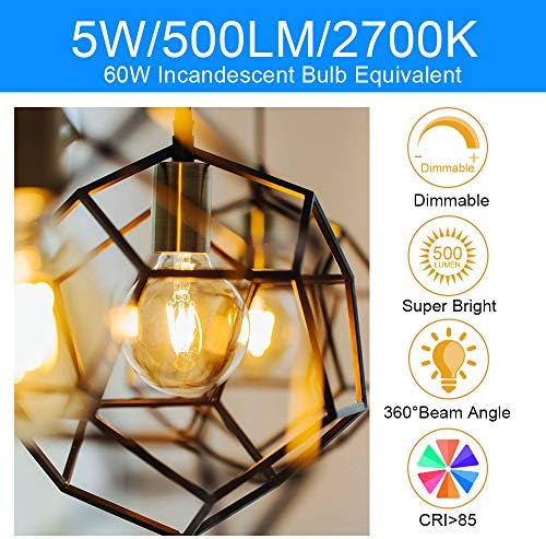 Lâmpada de iluminação mais inteligente enérgica Blobe LED Globe, lâmpada vintage de LED G25, equivalente 60W, 500lumens, 2700k branco macio, base E26, UL listado, 6 pacote