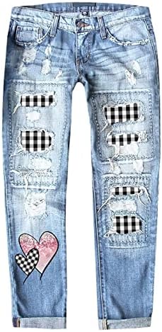 Etkia Slimming Jean Outono feminino e inverno do dia dos namorados de jeans Hole imprimido Calças espessadas Recursos: Jean