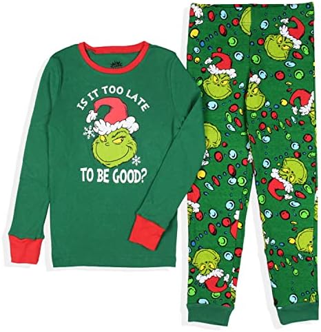 Dr. Seuss como o Grinch roubou luzes de natal que correspondem ao pijama da família