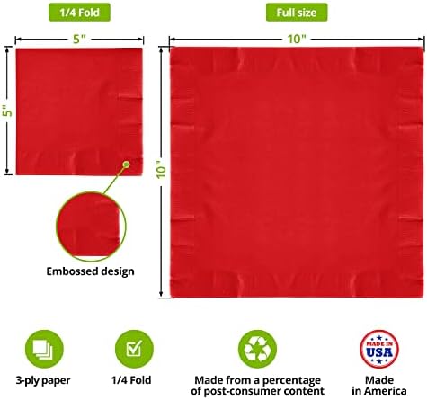 CUSINIUM [24 PCS 7 Placas de sobremesa de papel vermelho com [50 PCs] guardanapos de festa vermelhos de 3