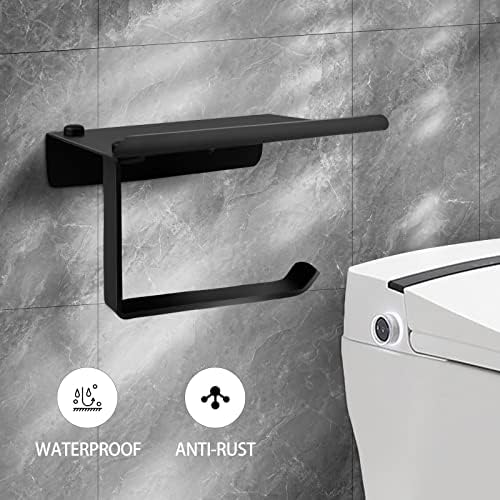 Porta de papel higiênico Shjade com prateleira, suporte do rolo do vaso sanitário de montagem na parede,