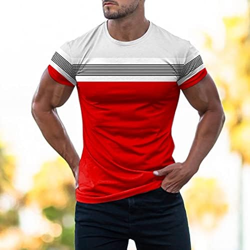 HDDK Mens Summer V pescoço de manga curta T-shirts Stripe Block Color Patchwork