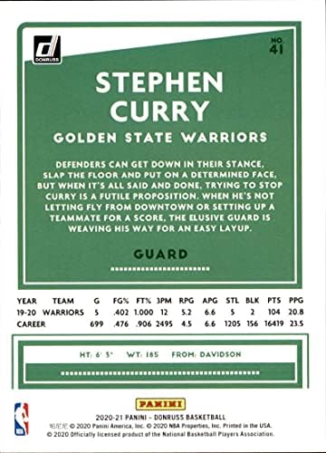 2020-21 Donruss 41 Stephen Curry Golden State Warriors Basketball Card