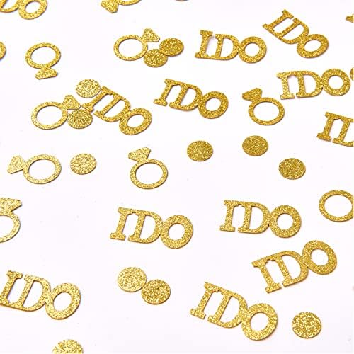 Confete de Papel de Casamento de Ouro, Sr. e Sra. Diamond Ring Circle Dots Glitter Party Table Confetti