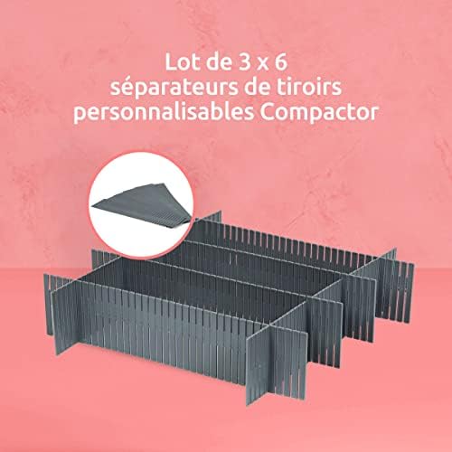 Compactor 3 conjuntos de 6 separadores de gavetas, cinza, plástico, não aplicável