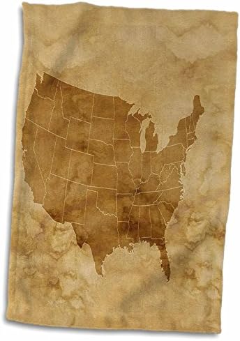 Imagem de rosa 3D do mapa antigo dos EUA na toalha de mão de pergaminho bege, 15 x 22, branco