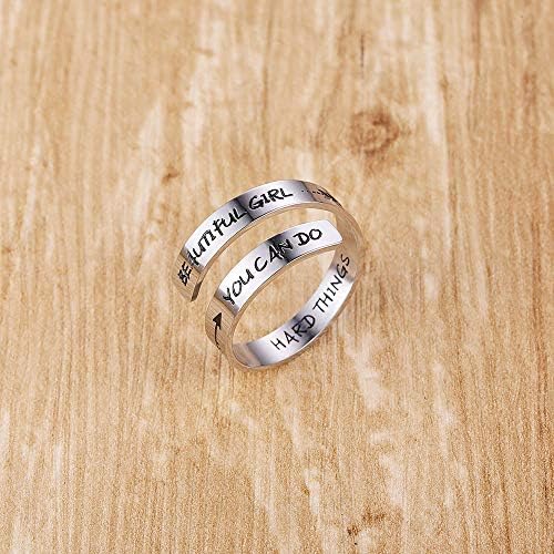Anéis de prata ajustáveis ​​para meninas aço inoxidável mensagens de aço de seta para empilhar anéis de polegar presente inspirador para mulheres
