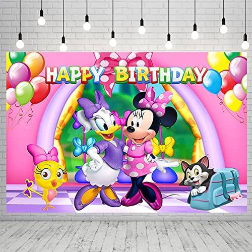 Cenário rosa da Minnie Bowtique para suprimentos de festa de aniversário Minnie Mouse e Daisy Duck Banner para decorações de festas foto de chá de bebê de fundo 59x38in