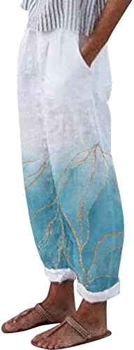 Calças de linho de algodão para mulheres calças casuais de verão com bolsos de cintura alta calça de praia de leão de leão