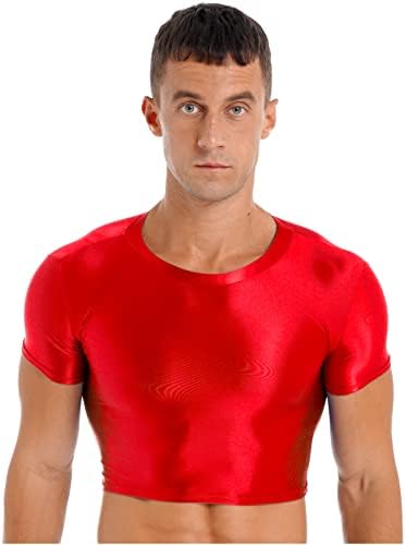 Yihuimin Men Shiny Oil de manga curta Tops de camisa Camisa Blusa de camiseta de compressão esportiva