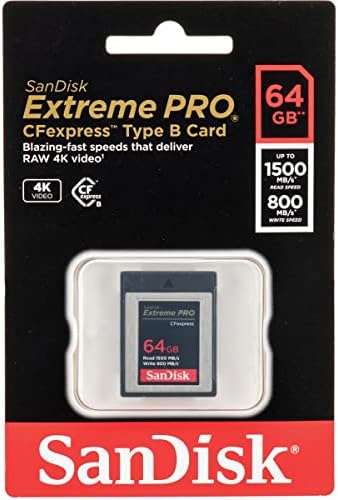 Sandisk Extreme Pro 64 GB Cfexpress Type-B Cartão de memória, 1500 MB/s, 800MB/S Write