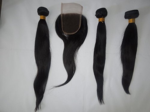 Hairpr Hair Cabelo humano virgem brasileiro 1 Fechamento +3 Pacotes 10 -28 A cor natural direta natural pode ser tingida