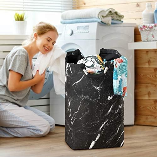 Kaariok Branco e preto Arte de mármore impressão cesto de lavanderia com alças cesto de armazenamento dobrável